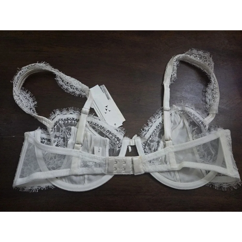 NWT Fleu Du Mal 34D Frankie Satin & Lace Balconette Bra White 131832